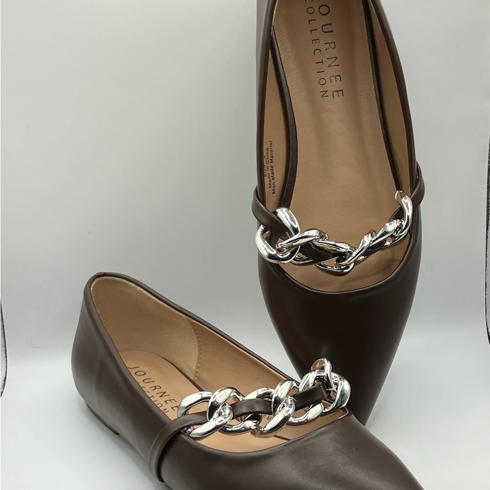 Journee Collection Brown Flats with Silver Chain